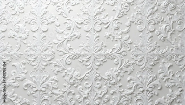 Obraz White Rococo Pattern Background with Elegant Decorative Detailing