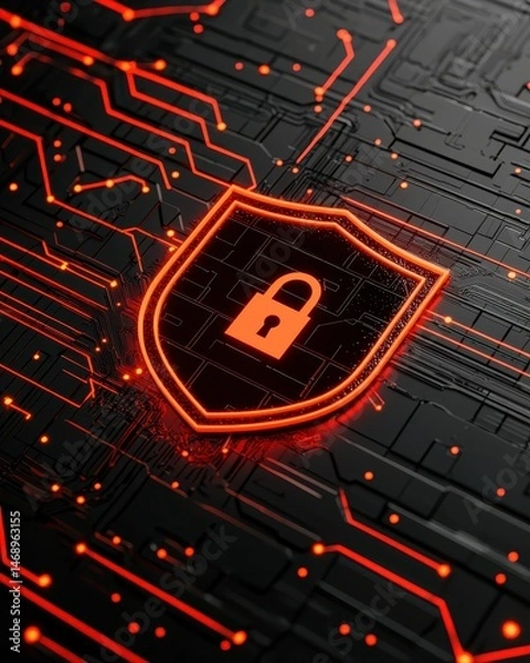 Obraz Cybersecurity Shield Icon with Circuit Board Background Design