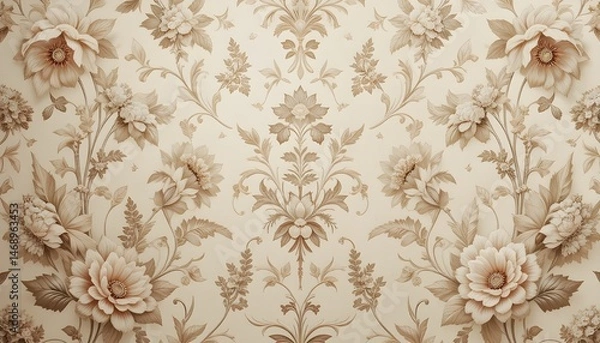 Obraz Wedding Vintage Floral Ecru Wallpaper Background with Decorative Design Elements