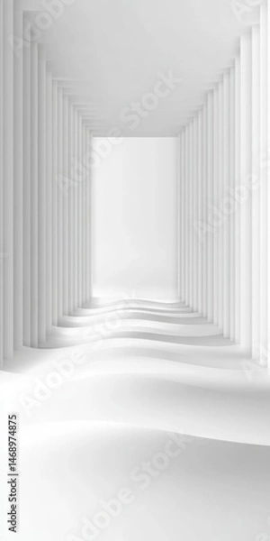 Fototapeta Abstract Minimalist White Hallway with Columns and Wavy Floor