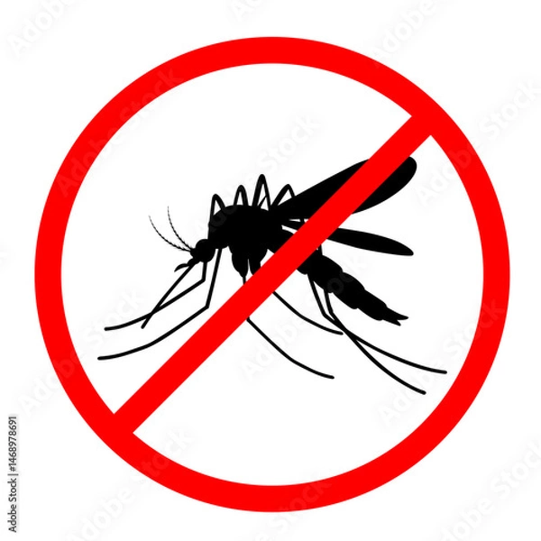 Fototapeta Vector Symbol of Mosquito Prohibition Sign for Insect Control and Health Awareness, Side View