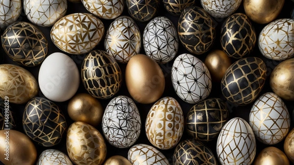 Fototapeta Geometrically Patterned Black White Gold Eggs