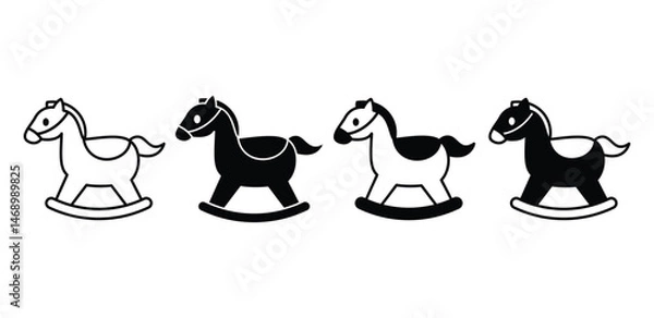 Fototapeta Rocking Horse Icons Vector Design Illustration Black And White Color Set
