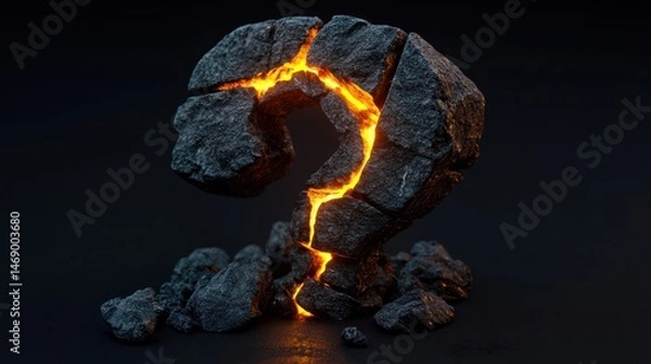 Fototapeta Molten Question Mark, Stone, Dark Background, Concept Art