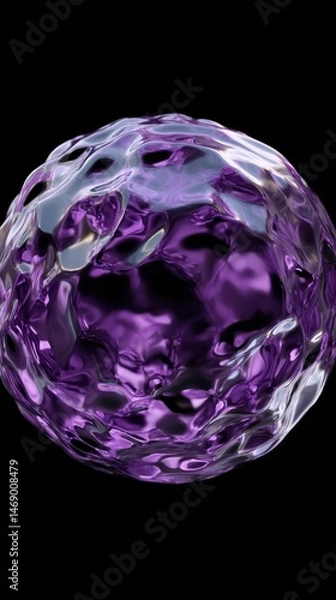 Fototapeta Abstract Purple Sphere with Water Texture and Reflection on Black Background