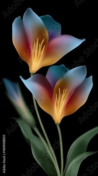 Fototapeta Translucent Floral Design with Gradient Colors on Black Background