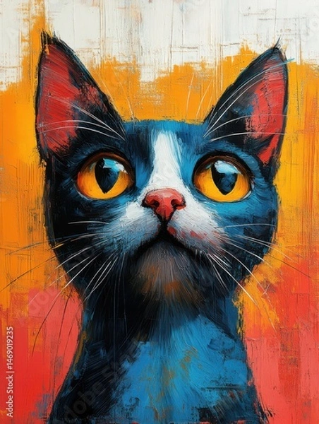 Fototapeta Cat with big eyes on colorful background. Colorful portrait of cat.