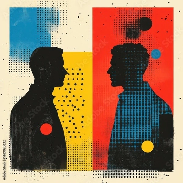 Fototapeta Two men talking. Pop art retro style. Grunge background.
