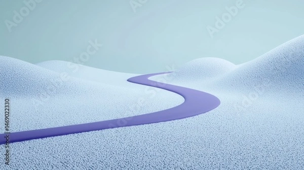 Obraz A winding purple path traverses a snowy landscape.