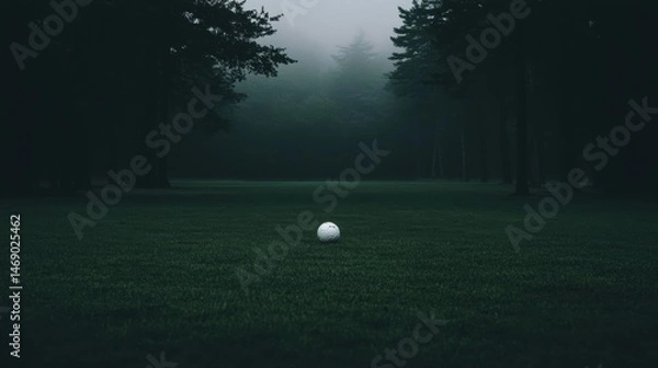 Obraz A white golf ball sits in the middle of a dark green field.