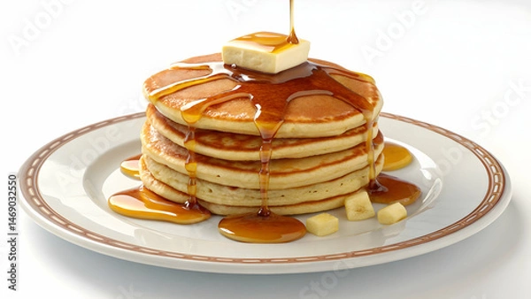 Fototapeta Stack of Fluffy Pancakes Drizzled with Maple Syrup and Butter on Plate

