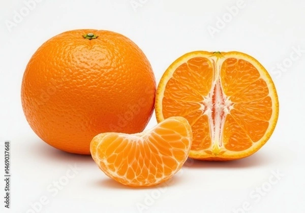 Fototapeta Fresh Mandarin Oranges Whole and Segments Isolated on White Background