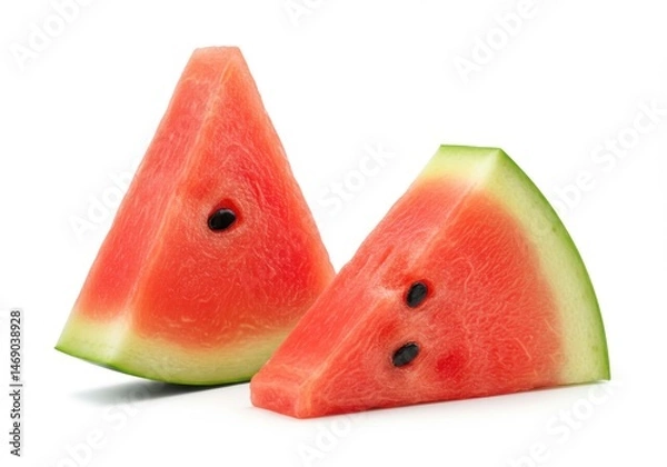 Fototapeta Two Slices of Fresh Red Watermelon Isolated on White Background