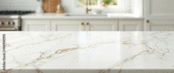 Obraz Luxury white marble countertop with gold veins in modern kitchen