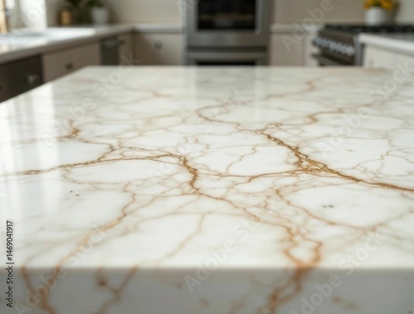 Obraz Elegant marble kitchen island with natural golden veining