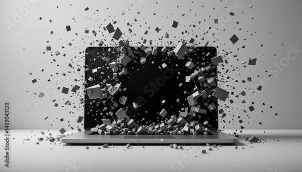 Fototapeta Exploding Laptop Screen  Digital Destruction  Data Loss  Tech Failure  Computer Crash