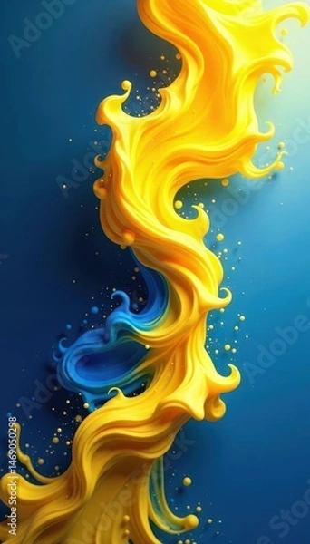 Obraz Abstract swirling vibrant yellow and blue paint, elemental energy , force, dynamic