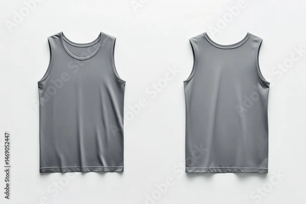 Obraz Front and back view of plain gray sleeveless tank top, isolated apparel mockup