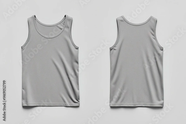 Obraz Front and back view of plain gray sleeveless tank top, isolated apparel mockup