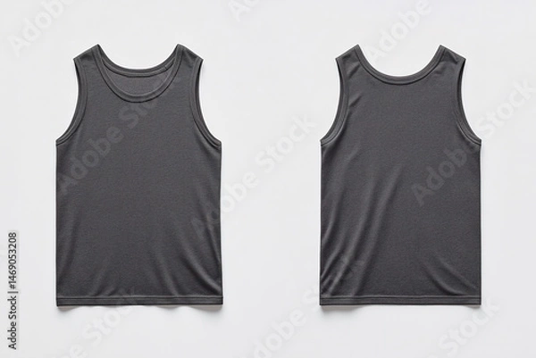 Obraz Front and back view of plain gray sleeveless tank top, isolated apparel mockup