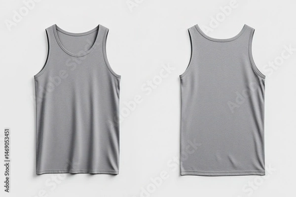 Obraz Front and back view of plain gray sleeveless tank top, isolated apparel mockup