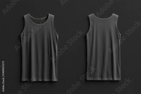 Obraz Front and back view of plain gray sleeveless tank top, isolated apparel mockup