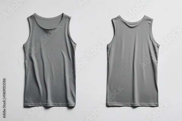 Obraz Front and back view of plain gray sleeveless tank top, isolated apparel mockup