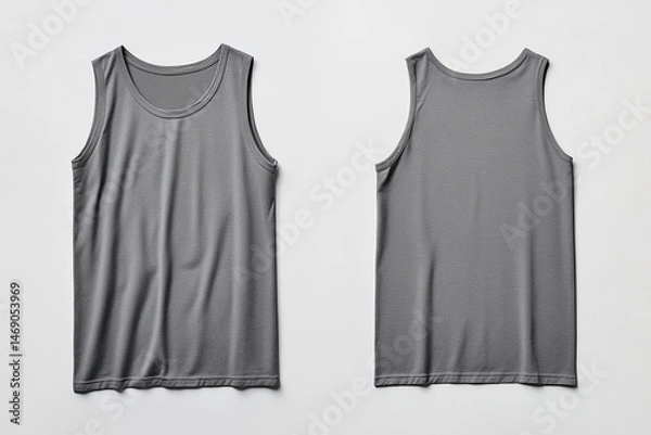 Obraz Front and back view of plain gray sleeveless tank top, isolated apparel mockup