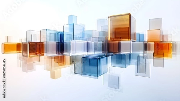 Fototapeta Futuristic Transparent Glass Cubes in Abstract 3D Grid Formation