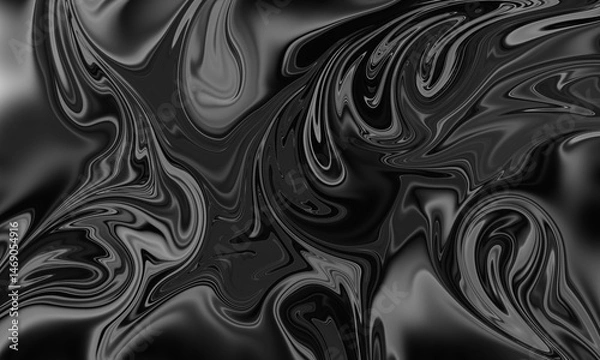 Fototapeta Elegant black and grey fluid marble texture in abstract liquid style. Smooth, glossy swirls create a modern, sophisticated background suitable for luxury design, branding, or digital art projects.