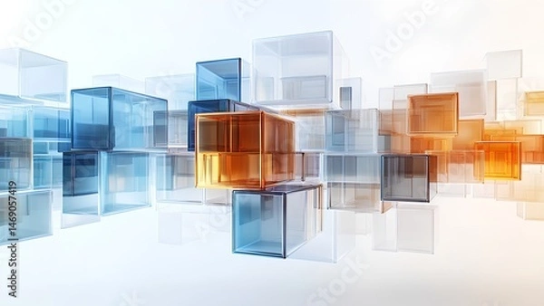 Fototapeta Futuristic Transparent Glass Cubes in Abstract 3D Grid Formation