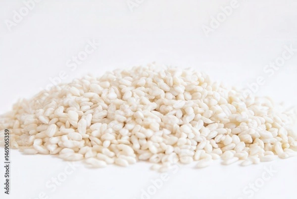 Fototapeta Pile of puffed rice on white surface
