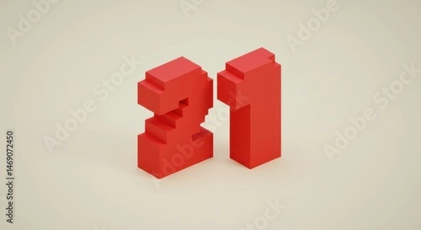 Fototapeta Pixelated Red Number Twenty-One on Beige Background