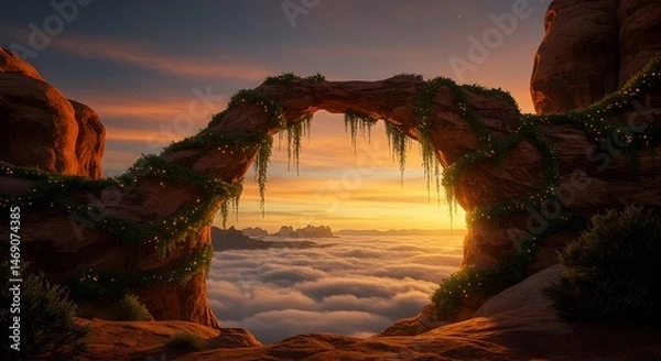 Obraz Rock Arch Framing Clouds at Sunset Landscape