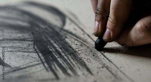 Obraz Abstract Charcoal Sketch: Artist's Hand Creating Dynamic Strokes on Paper