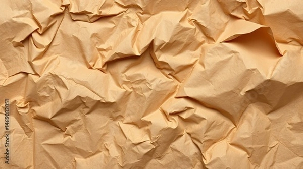 Obraz Close-up of crumpled beige paper with detailed folds and textures