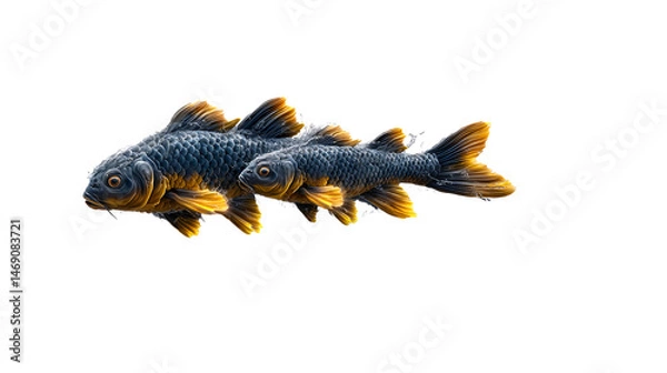 Obraz Fish swimming in clear water, top view, natural lighting, minimal ripple effect on plain background. 