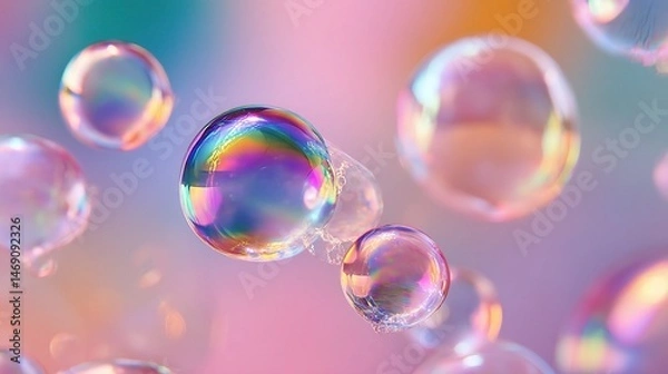 Fototapeta Floating Bubbles Over a Clean Pastel Backdrop with Rain Effects