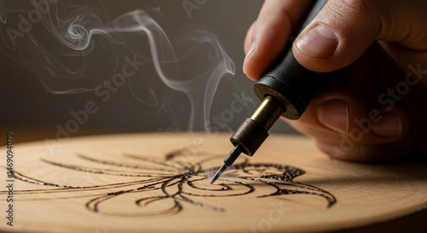 Obraz Pyrography: The Art of Wood Burning, Intricate Designs and Smoke Trails