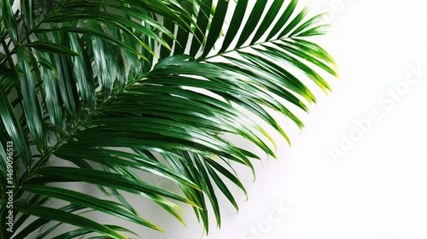 Obraz Green Palm Leaves on White Background for Bright Natural Aesthetics
