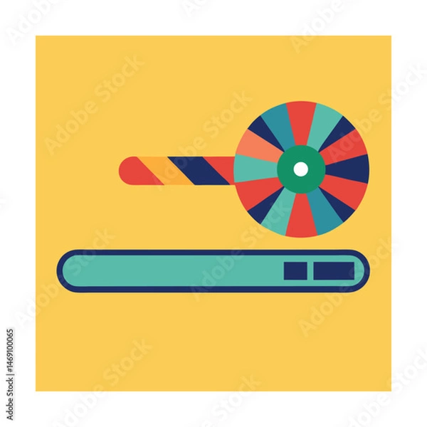 Fototapeta Colorful spinner and loading bar illustration on a yellow background for progress or waiting