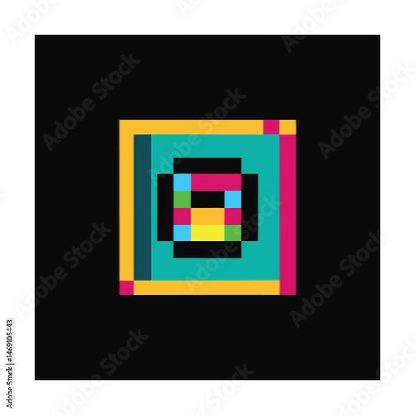Fototapeta Colorful pixel art abstract square composition with geometric shapes on a black background