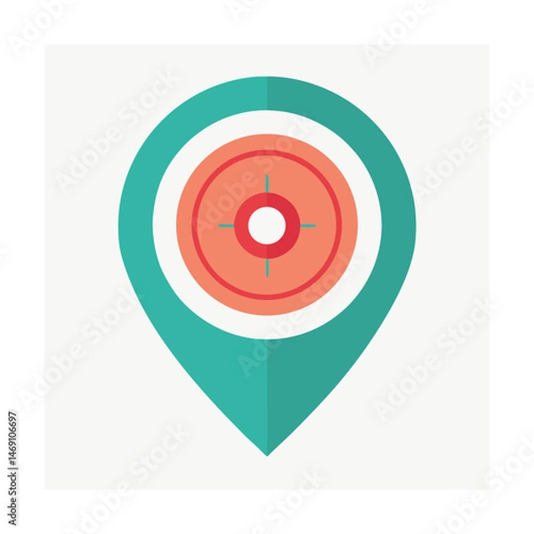 Fototapeta Flat design illustration of a map marker pin with a target symbol at the center