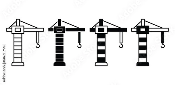 Fototapeta Tower Crane Icons Set Black And White Color Vector Design Illustration