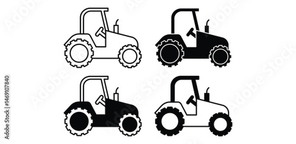 Fototapeta Tractor Icons Simple Agricultural Vehicle Illustrations Black and White Color Vector Design