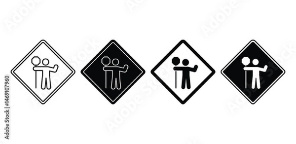 Fototapeta Traffic Control Icons Black and White Diamond Shaped Signs Showing Pedestrian Figures Vector Design