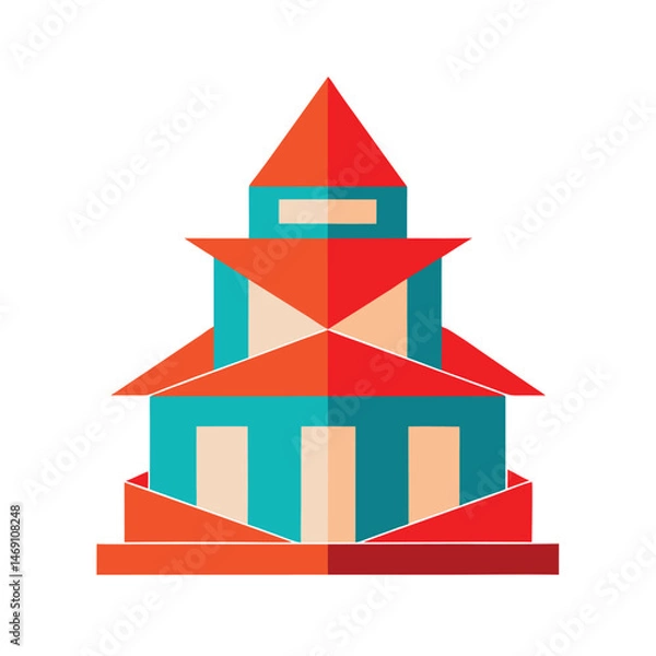 Fototapeta Colorful geometric illustration of a stylized asian temple with symmetrical design and flat style