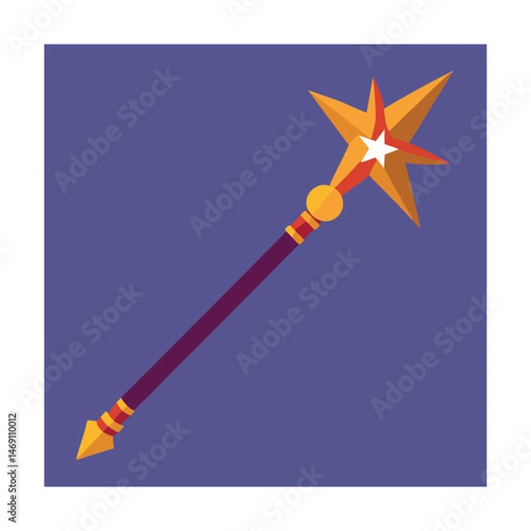 Fototapeta Colorful illustration of a magical star wand on a purple background in flat design