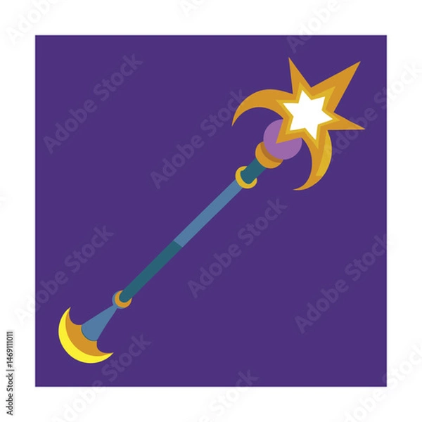 Fototapeta Stylized illustration of a magic wand with starburst and crescent moon embellishments