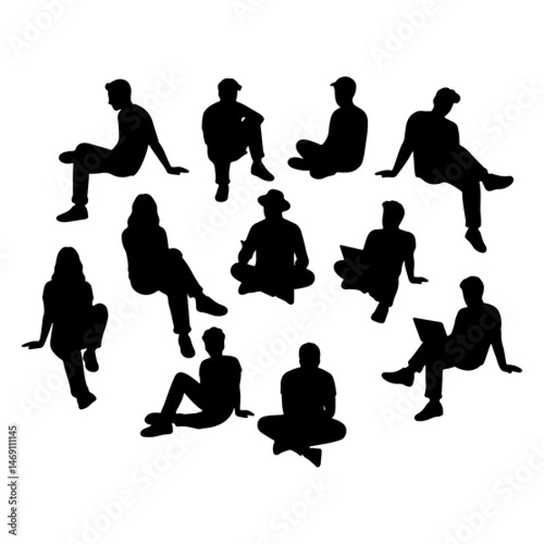 Fototapeta Seated People in Minimal Hand Drawn Style Vector Illustrations for Architectural Layouts Floor Plans CAD Designs and Urban Presentation Concepts

